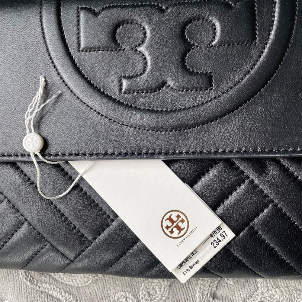 NWT Tory Burch Black Leather Alexa clutch handbag Retail $475 - Picture 6 of 12